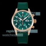 BLS Swiss Copy IWC Schaffhausen Pilot's Chronograph Rose Gold Green Face Watch 
